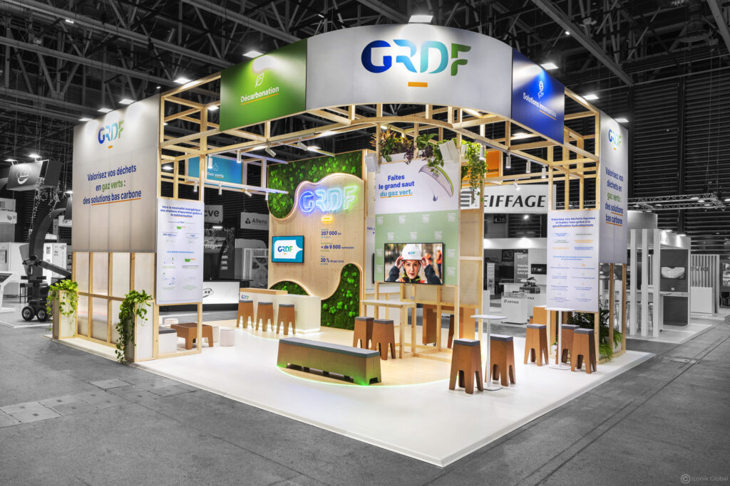 Stand GRDF menuis&eacute; (+ carton) r&eacute;alis&eacute; lors du salon Pollutec 2025 &agrave; Lyon