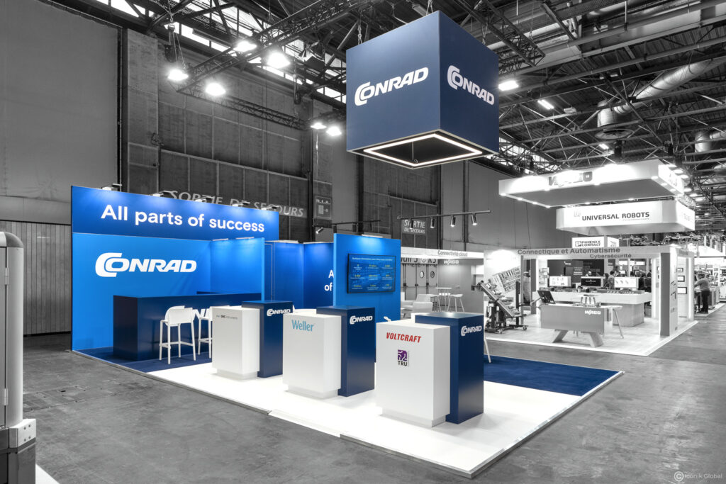 Stand modulaire Conrad r&eacute;alis&eacute; pour le salon Global Industrie de Paris