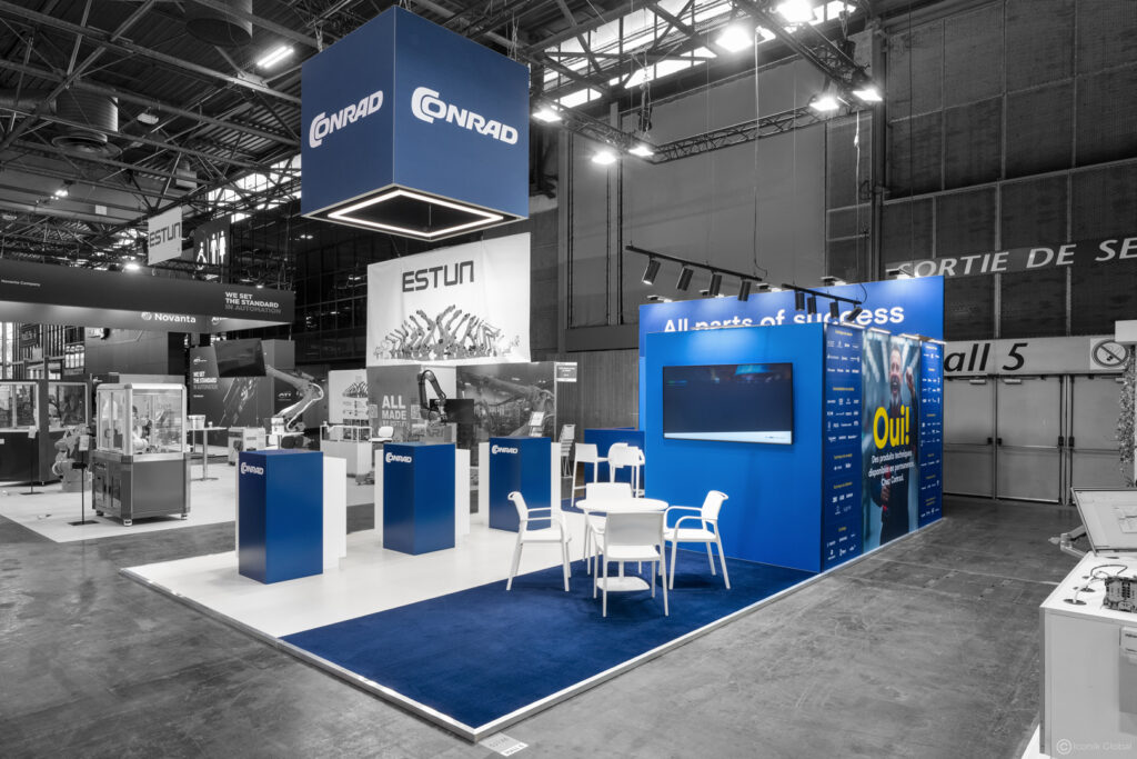 Stand modulaire Conrad r&eacute;alis&eacute; pour le salon Global Industrie de Paris