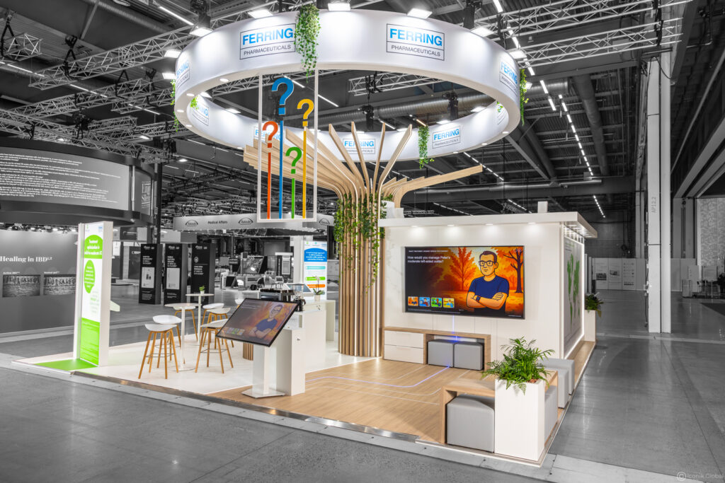 Stand traditionnel Ferring con&ccedil;u pour l'ECCO (European Crohn's and Colitis Organisation) 2026 &agrave; Stockholm